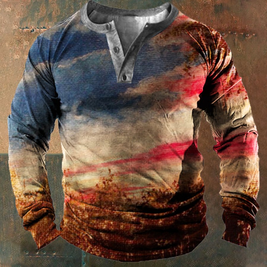

Langärmliges Henley-T-Shirt Für Amerikanische Flaggen-Männer