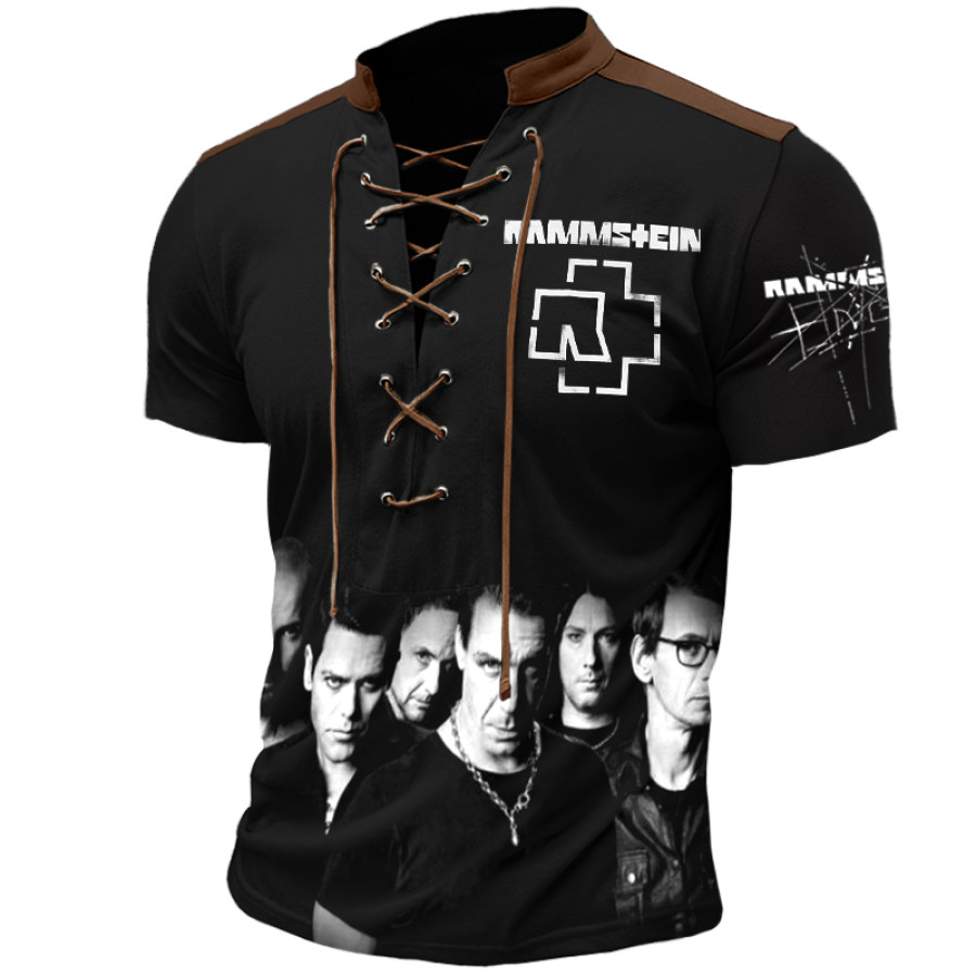 

Men's Rammstein Vintage Lanyard V-neck Print Short Sleeved T-shirt