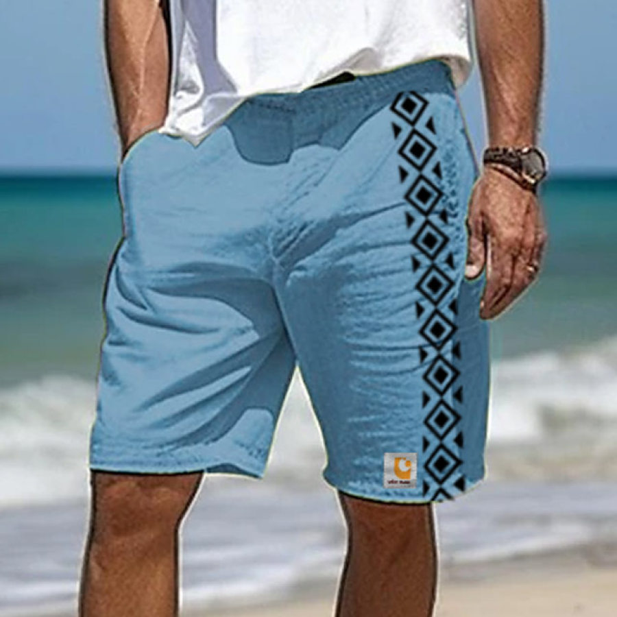 

Herren Surf Shorts Vintage Baumwolle Und Leinen Aztec Strand Urlaub Täglich Hawaii Casual Walkshort