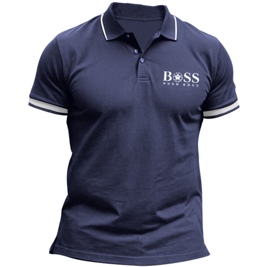 

Men's Boss Print Collar Color Contrast Polo T-Shirt