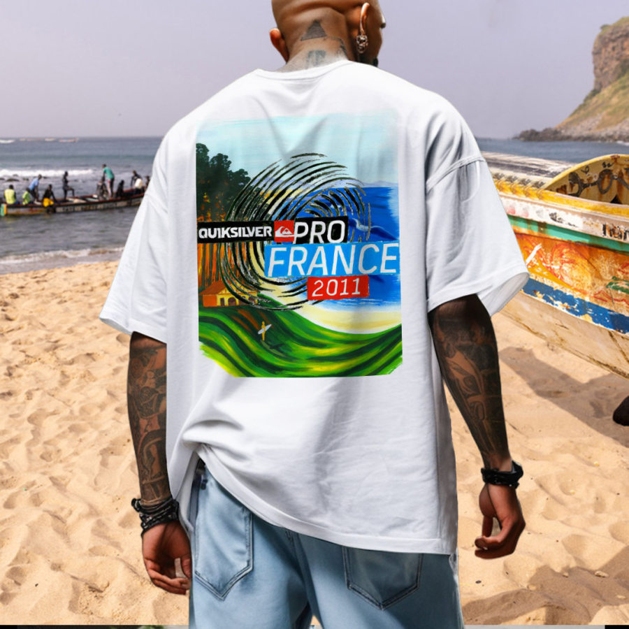 

Мужская свободная пляжная футболка с короткими рукавами Quiksilver Surf Poster и оверсайз