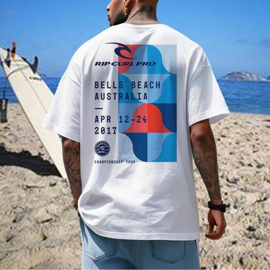 

Мужская свободная пляжная футболка с короткими рукавами и плакатом для серфинга Rip Curl большого размера