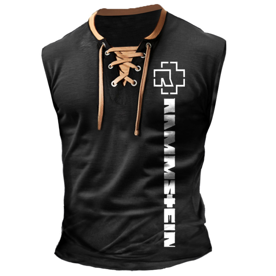 

Men's Tank Top Rammstein Rock Band Lace-Up Vintage Contrast Color Sleeveless Summer Daily Vest