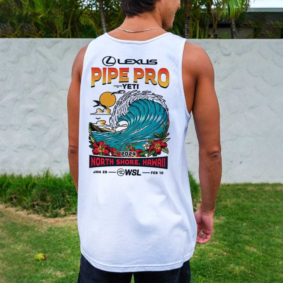 

Camiseta Sin Mangas Informal Con Estampado Hawaiano Y Póster De Surf Para Hombre