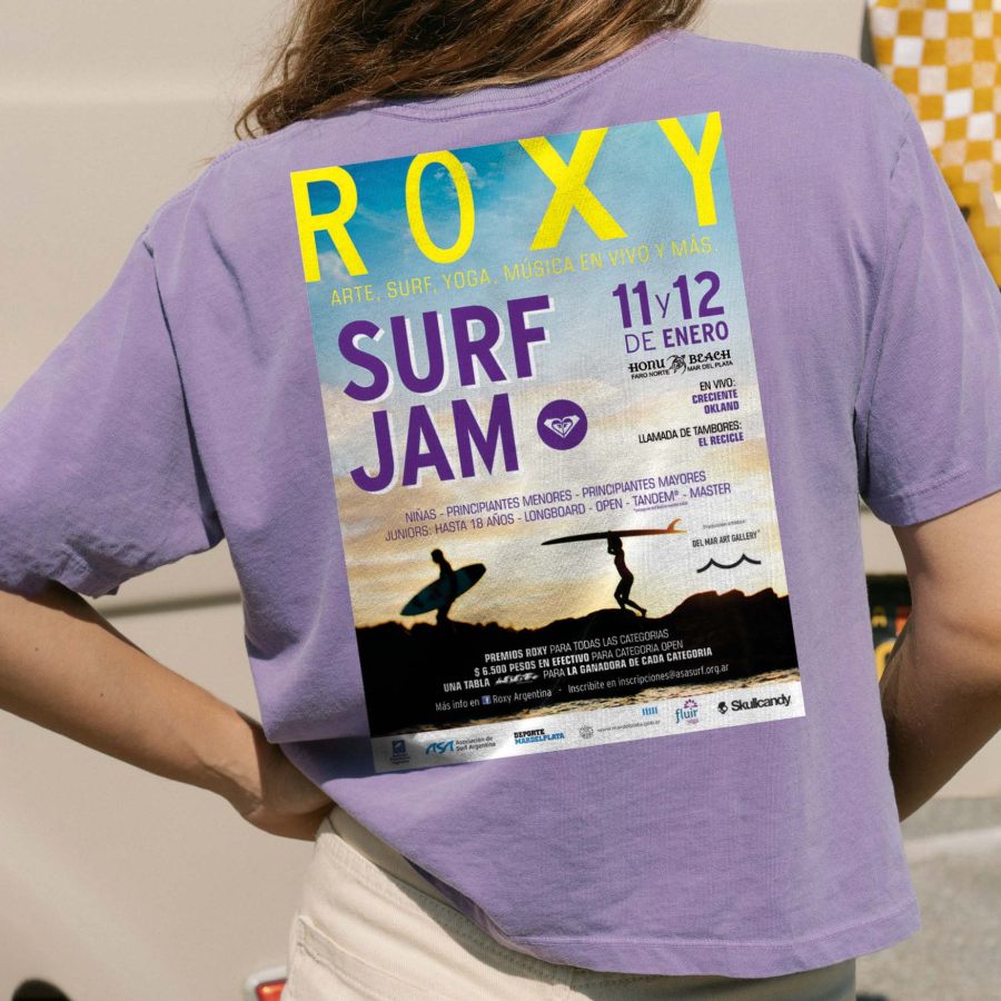 

T-shirt à Manches Courtes Pour Femmes Roxy Poster Surf Print Casual Beach Vacation