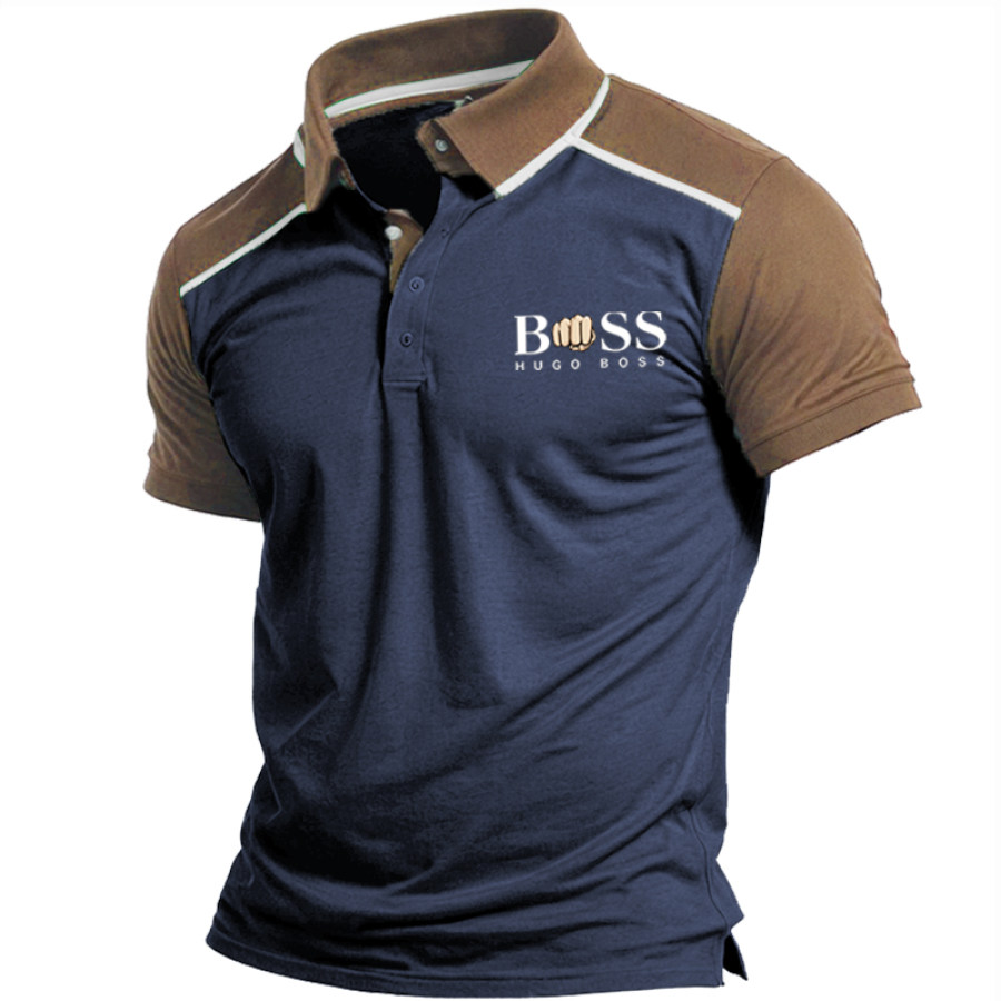 

Men's Boss Woven Ribbon Contrast Print Polo T-shirt