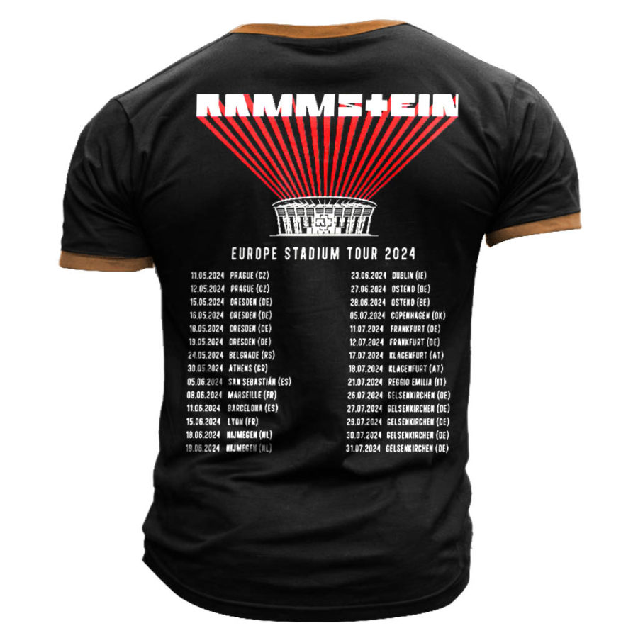 

Men's Vintage Rammstein Rock Band Europe Stadium Tour 2024 Color Block Print Henley Short Sleeve T-Shirt