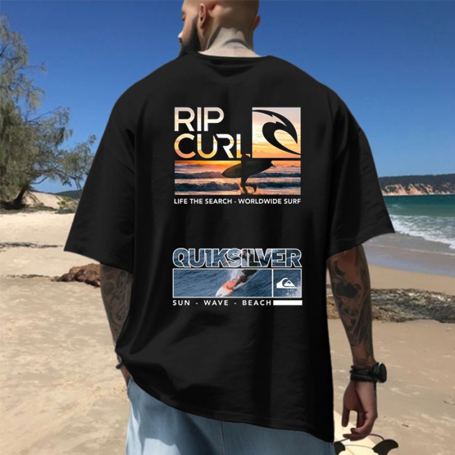

Мужская свободная пляжная футболка с короткими рукавами и плакатом для серфинга Rip Curl большого размера