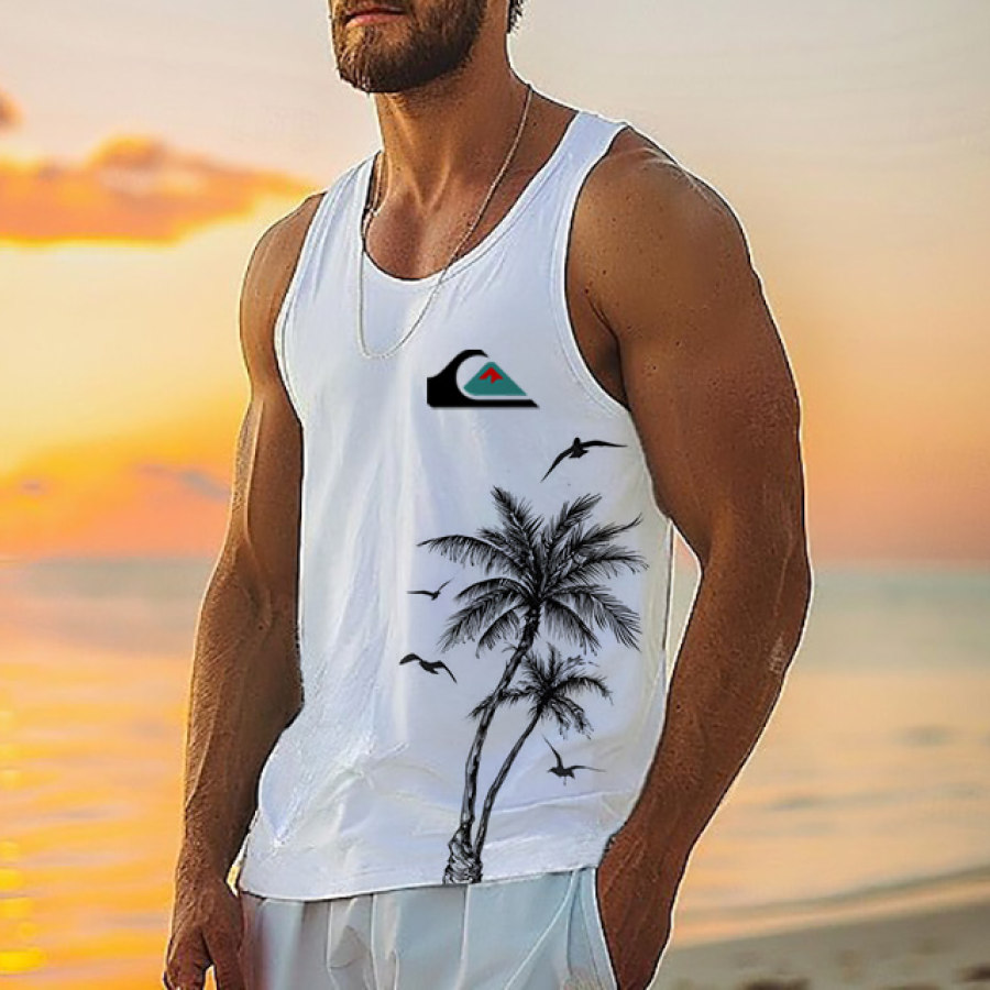 

Men's Quiksilver Surf Palm Tree Hawaiian Beach Vacation Print Casual Tank Top