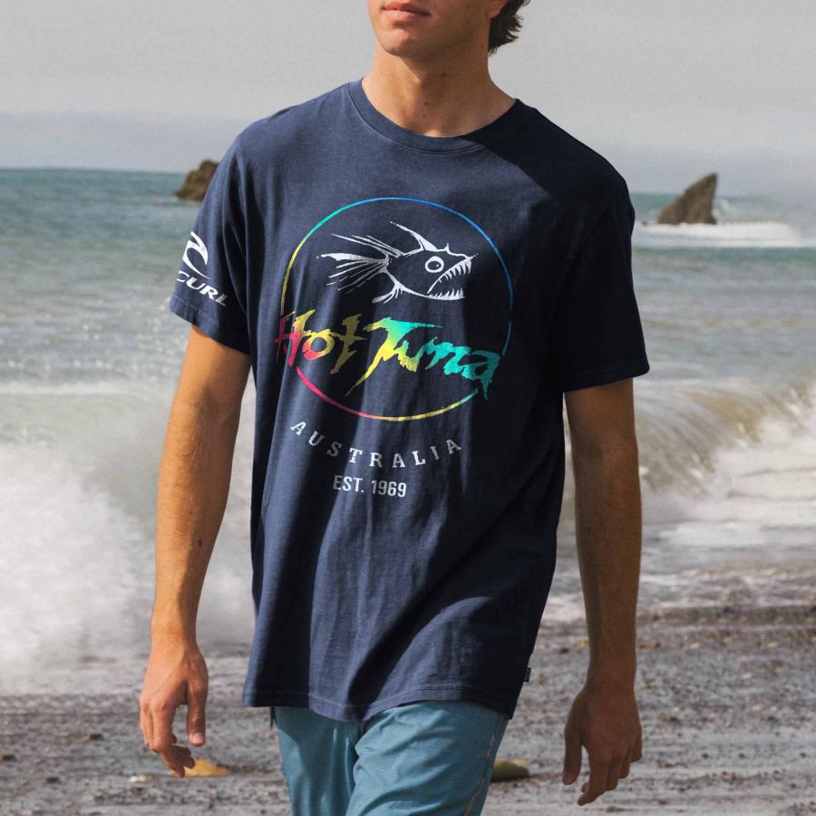 

T-Shirt Homme Hot Tuna Rip Curl Surf Print Plage Vacances Quotidien Col Rond Manches Courtes Hauts