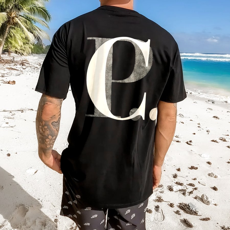 

Men's Vintage CP COMPANY Printed Short Sleeve Crew-Neck Beach Surf T-Shirt
