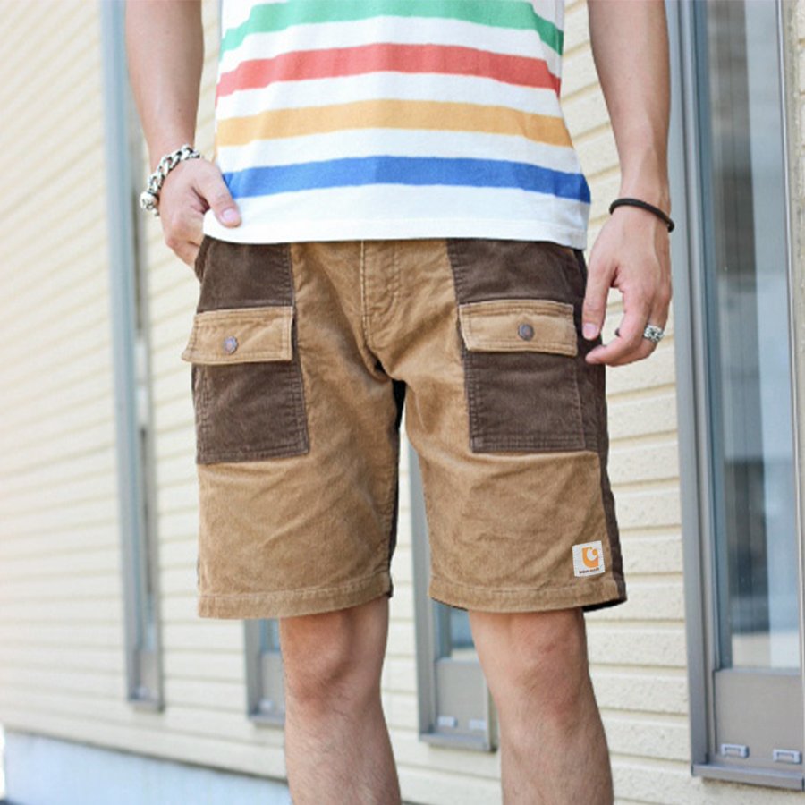 

Men's Corduroy Surf Shorts Vintage Beach Vacation Color Block Daily Hawaii Casual Walkshort