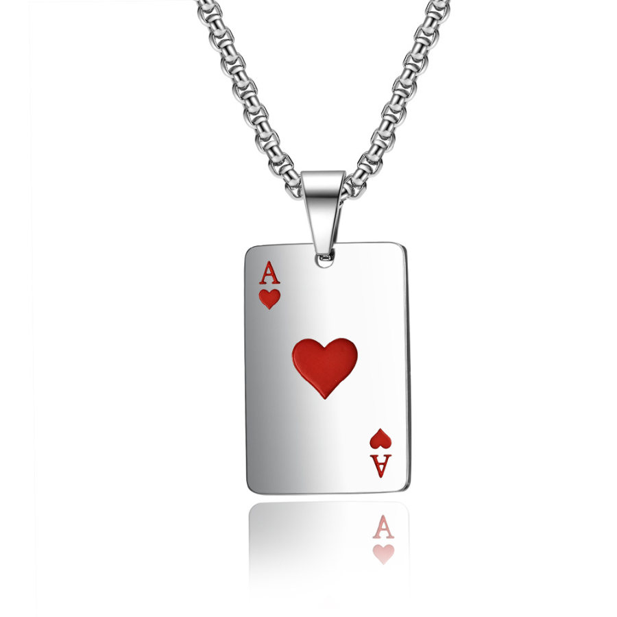 

Titanium Steel Poke Heart A Spades A Necklace Poker Personality Lucky Pendant Trendy Pendant