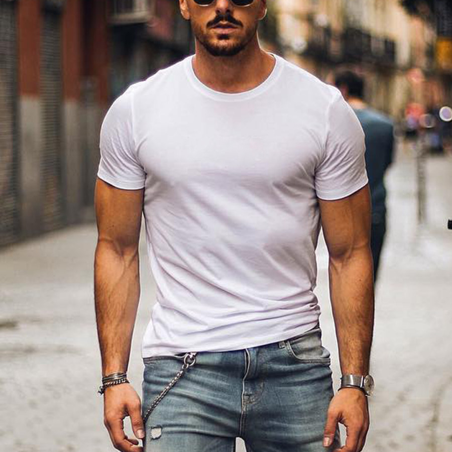 Men's Casual Basics Breathable Crew Neck Cotton Short Sleeve T-Shirt