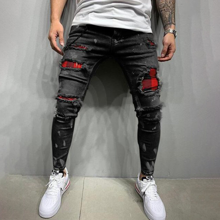 Men's ripped printed jeans