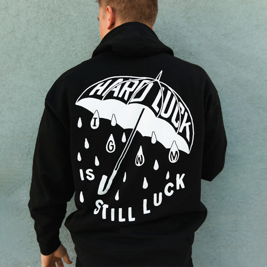 Moletom Masculino Com Capuz HARD LUCK Estampado Bolso Casual