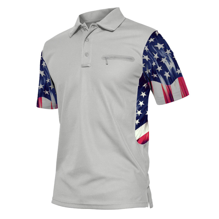 Men's American Flag Print Polo Shirt