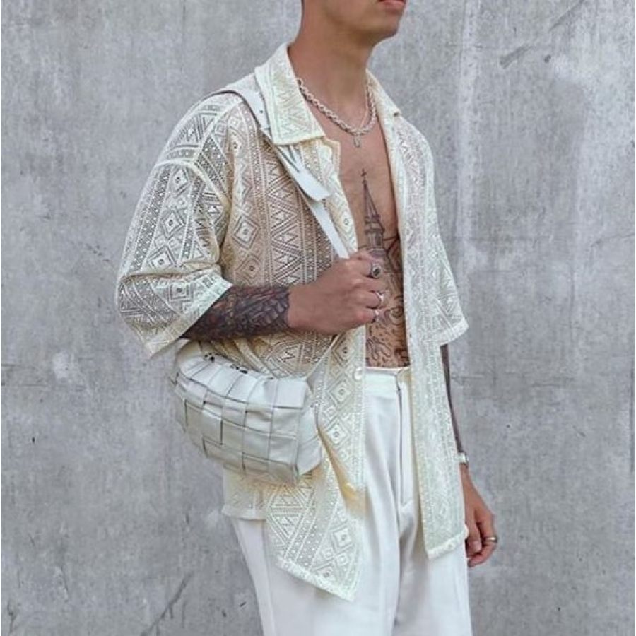 Fashionable Personality See-Through Lace Shirt