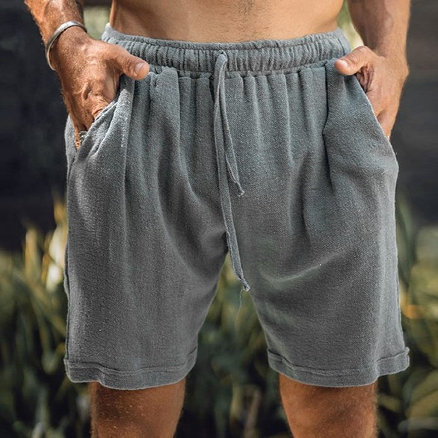 Men's Basic Lace-Up Drawstring Linen Shorts