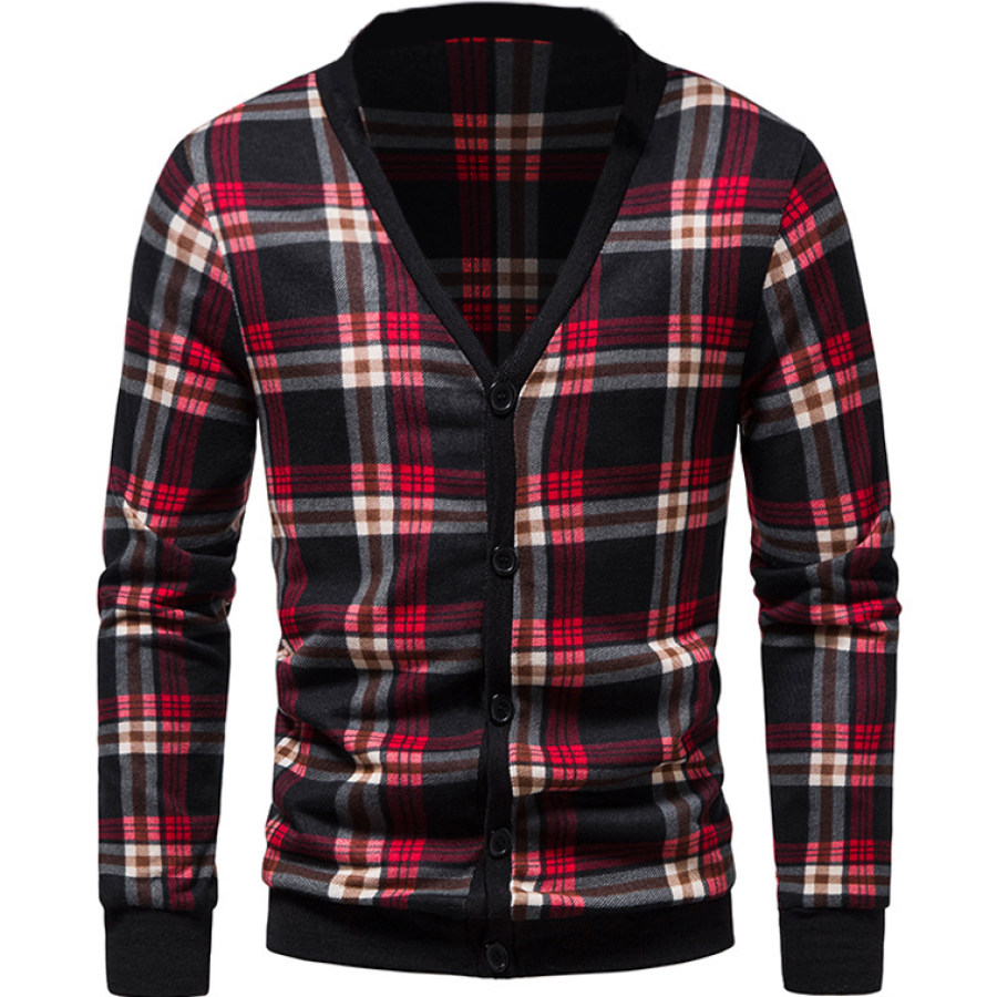 Men's Casual Argyle V-Neck Knit Cardigan