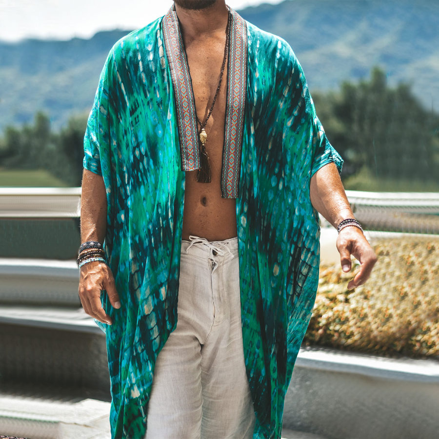 Men's Bohemian Hippie Linen Holiday Cardigan