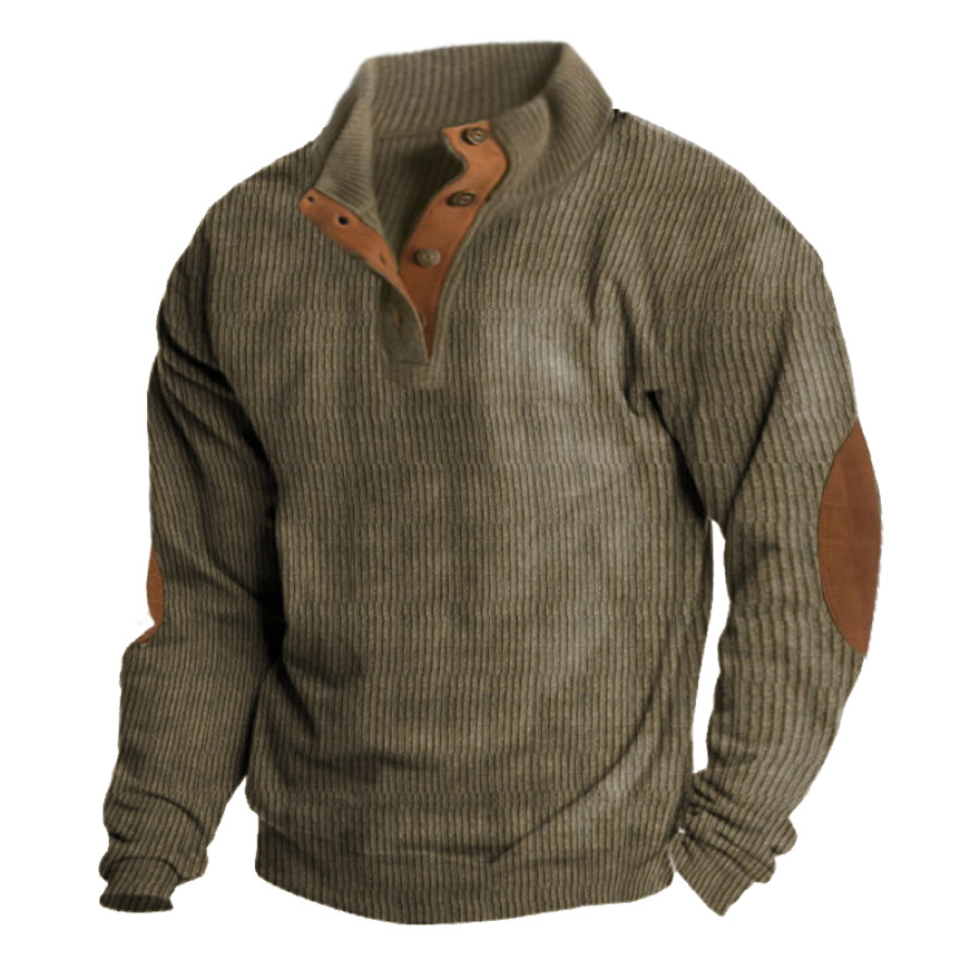 

Cotosen Original Design Men's Corduroy Sweatshirt Elbow Patch Sweatshirt Outdoor Casual Stand Collar Long Sleeve Sweatshirt