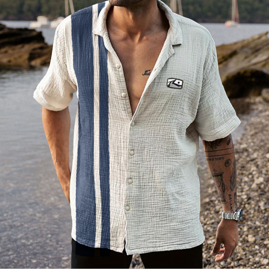 Men's Casual Loose Cotton Linen Short-Sleeved Shirt