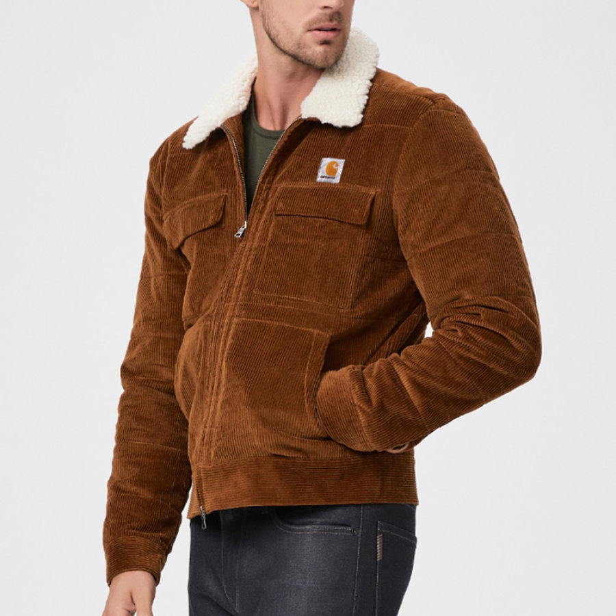 Chaqueta De Pana Para Hombre Con Bolsillo De Solapa De Terciopelo Retro Marrón