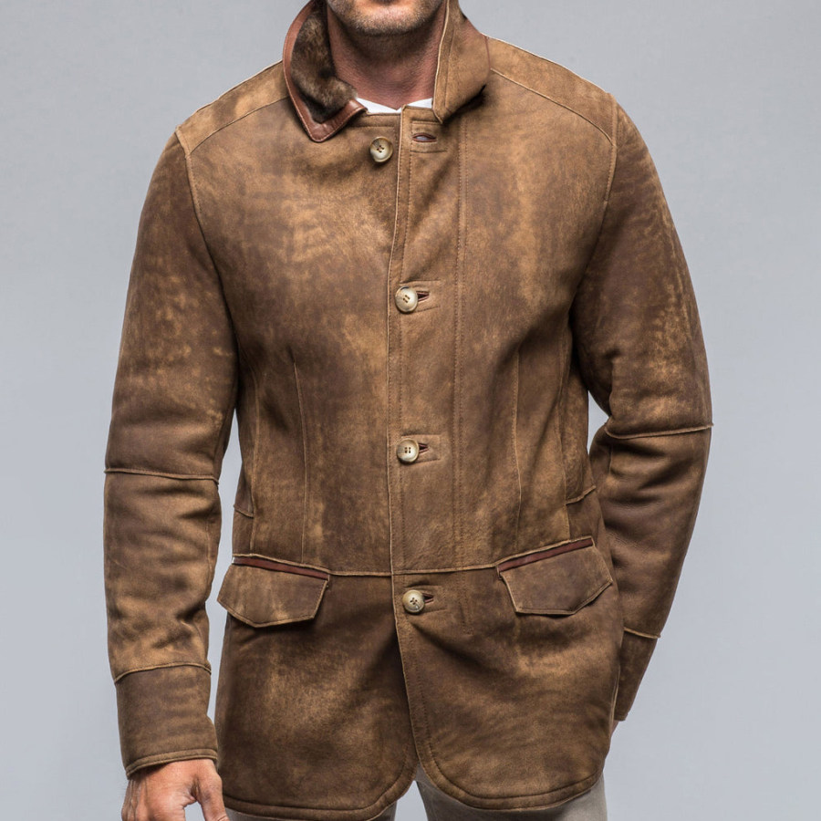 Jaqueta Masculina Casual De Pele E Lã De Veado Para Exterior