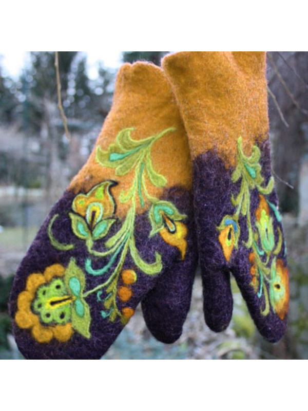 

Casual Hit Color Embroidered Mittens