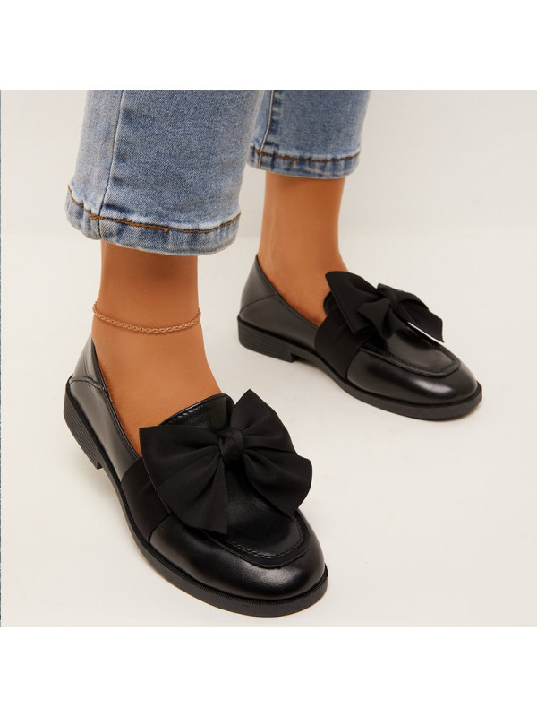 Chunky Bowknot Step-on Loafer Shoes