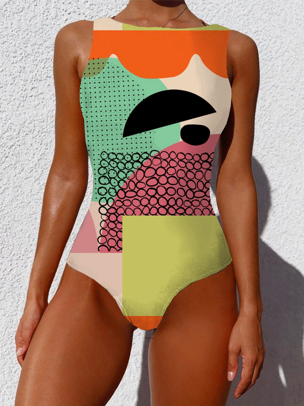 Women's Abstract Print One-pieces Swimsuit - Ninacloak.com 
