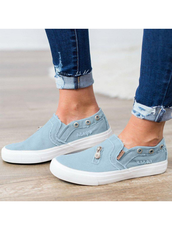 Light Wash  Flat  Round Toe  Casual Sneakers