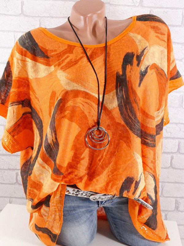 Autumn Spring Summer Cotton Women Scoop Neck Gradient Short Sleeve Short Sleeve T-Shirts