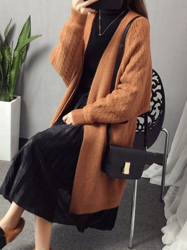 Medium And Long Korean Version Of The Loose Sweater Coat Knit Cardigan