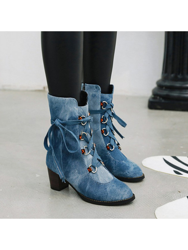 Plain Chunky Round Toe Boots - ninacloak.com