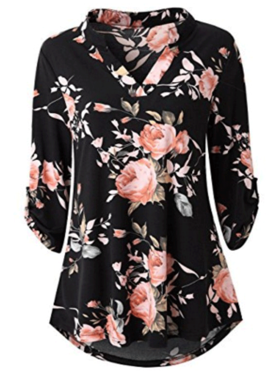 Small Stand-up Collar Hem Short-Length Front Sleeve Blouse