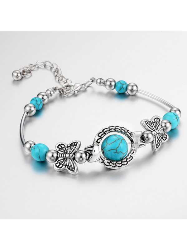 Fashion Natural Turquoise Butterfly Beaded Bracelet