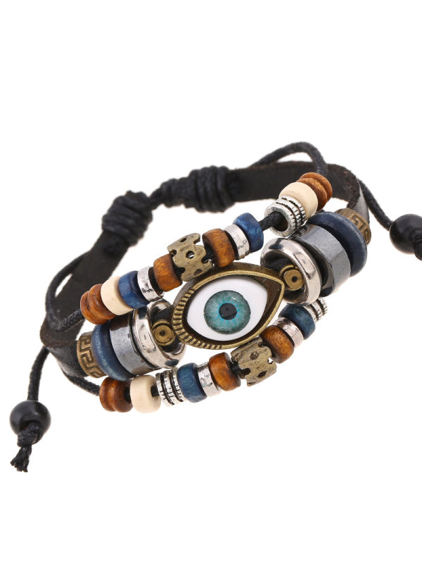 Men and women leather beaded eye adjustable bracelet