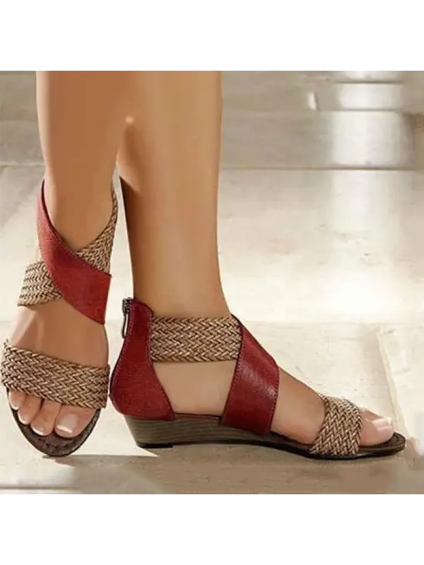 Women's Casual Colorblock Woven Sandals - Ninacloak.com 