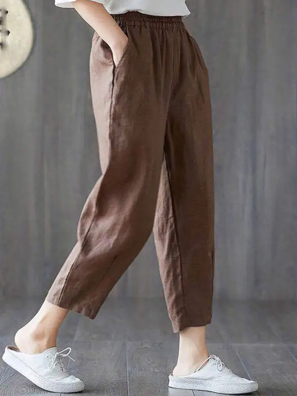 pantalon décontracté ample en coton et lin - Funluc.com 