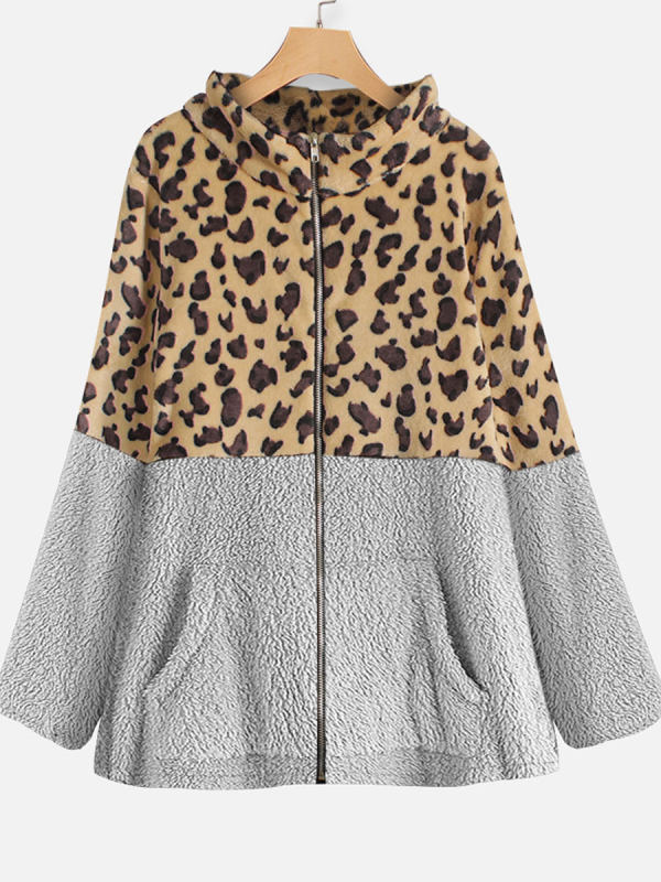 Reversible Fleece Leopard Print Panelling Jacket
