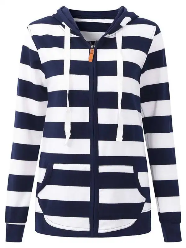 Striped Long Sleeve Pocket Zip Hoodie - Luvyle.chimpone.com 