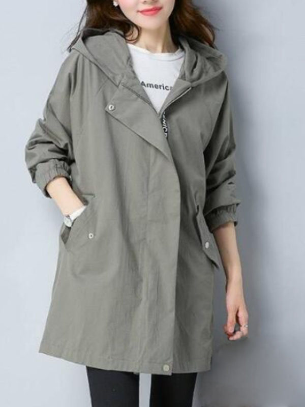 Ladies Mid-length Solid Color Casual Trench Coat