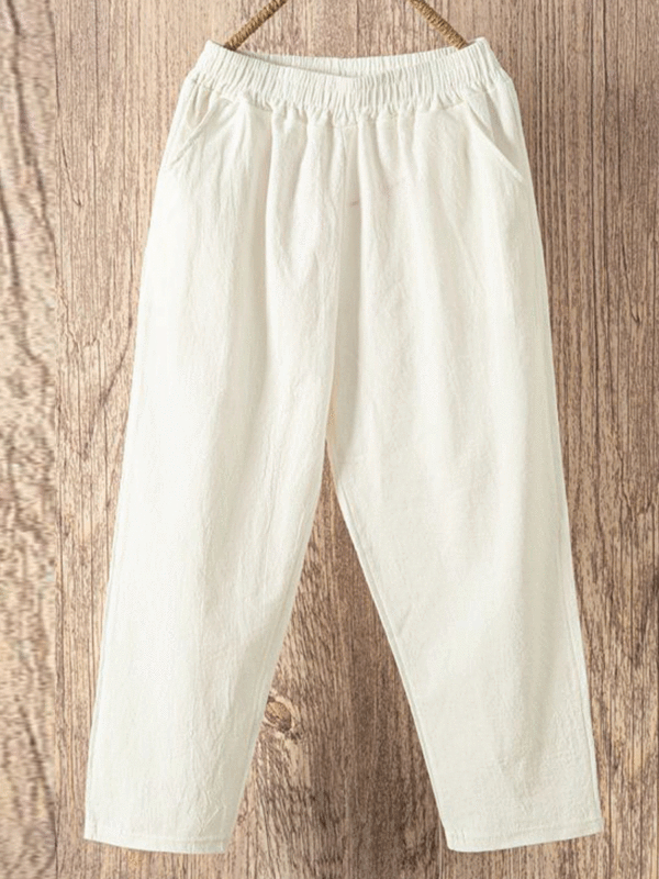 Cropped Cotton Harem Casual Pants - Funluc.com 
