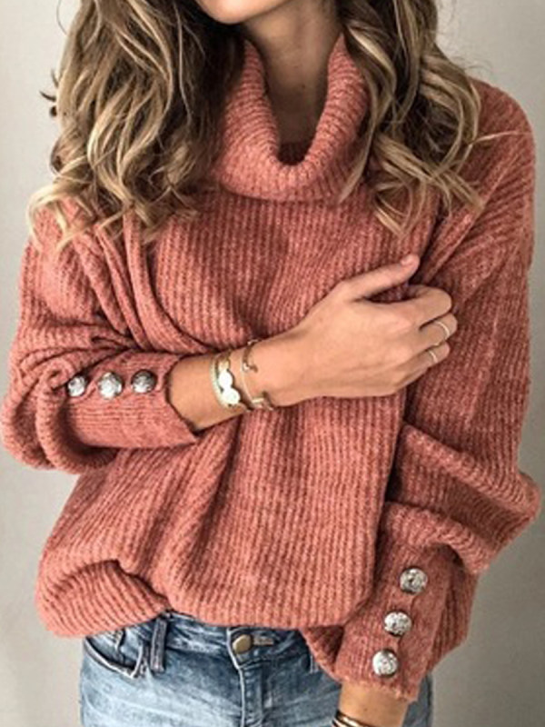 Heap Collar Buttons Long Sleeve Knit Pullover