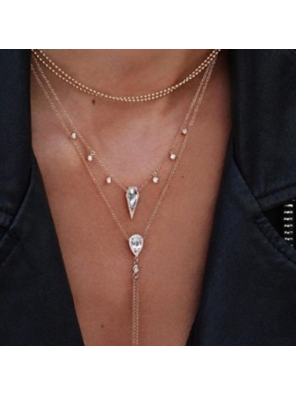 Vintage four-layer water drop diamond necklace