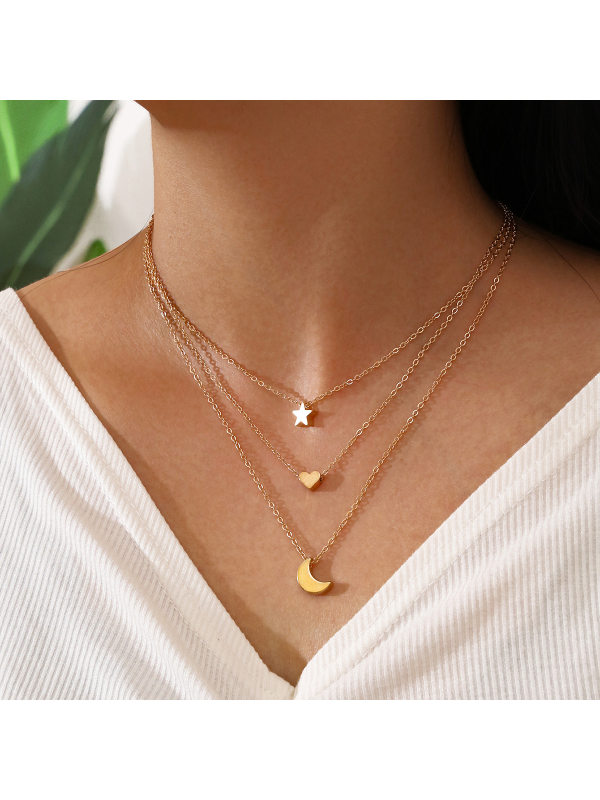 Simple multi-layered wear necklace star moon necklace female clavicle chain