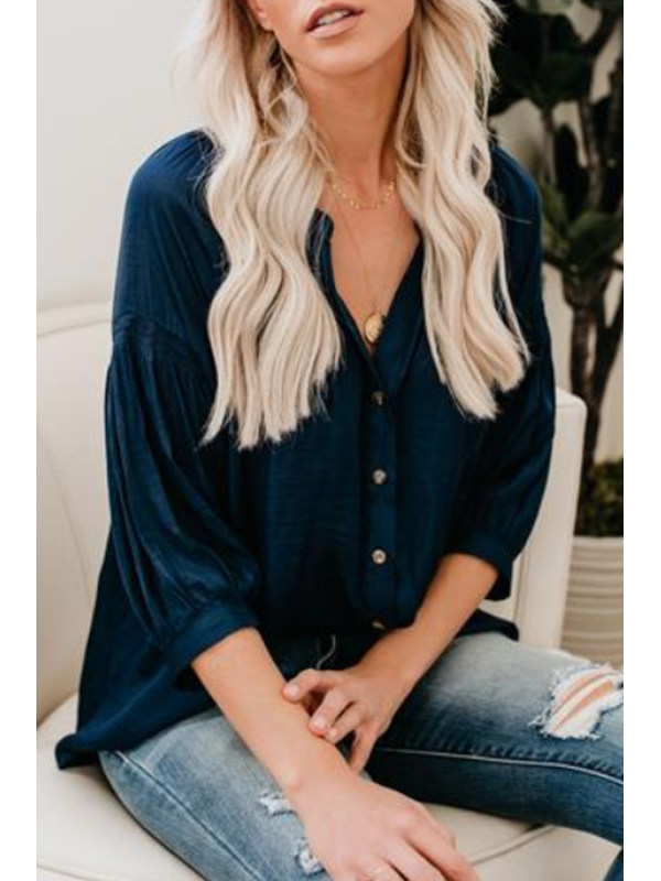 Asymmetric Neck Single Breasted Plain Blouses