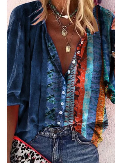 V-neck print casual shirt